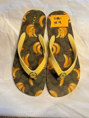 Coach Yellow Banana Print Flip Flop Sandals